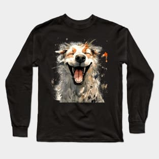 Pawsome: Happy Dog Smiles on a Dark Background Long Sleeve T-Shirt